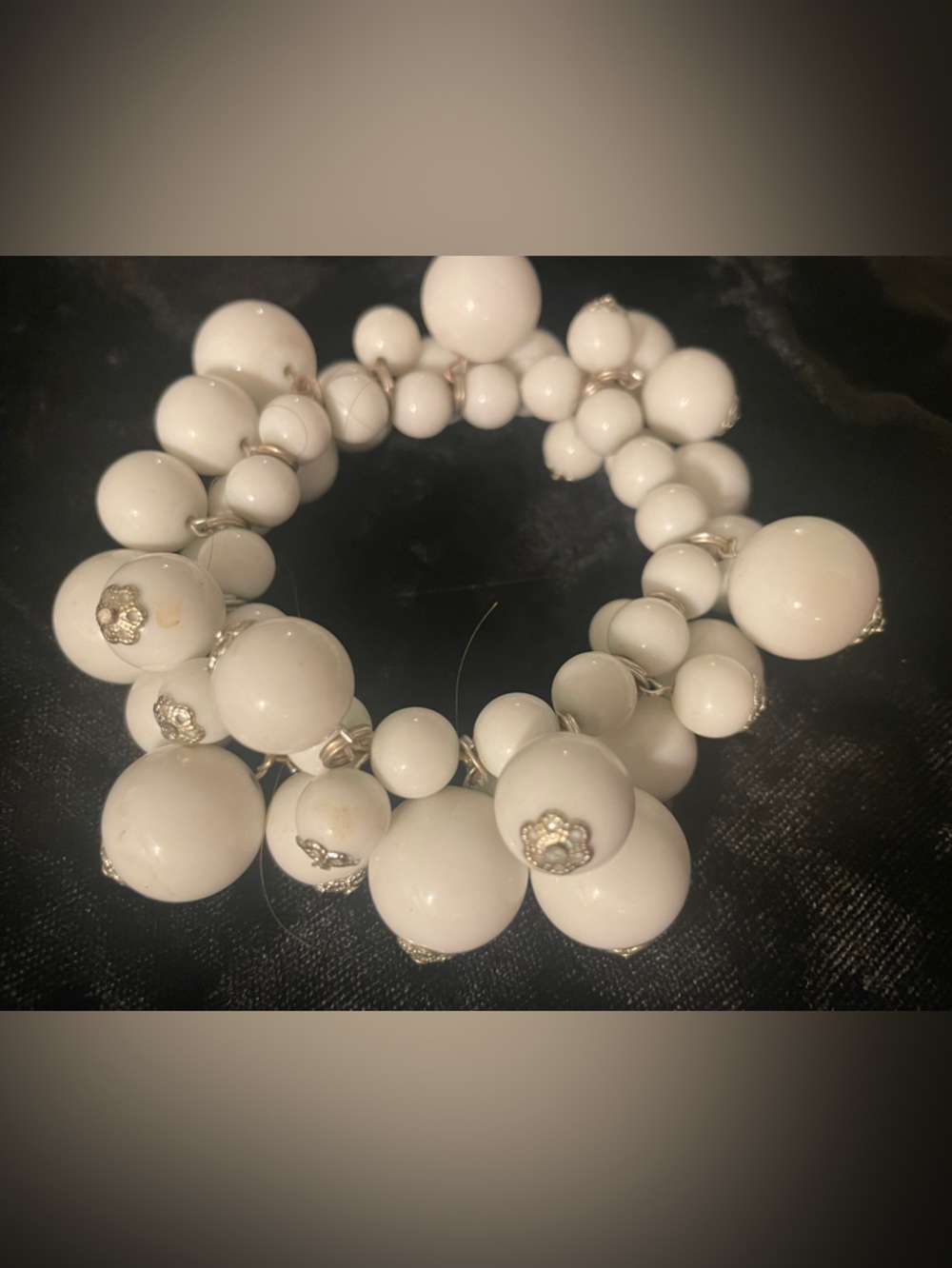 White Beaded Statement Bracelet - Stretch- Women Jewelry
